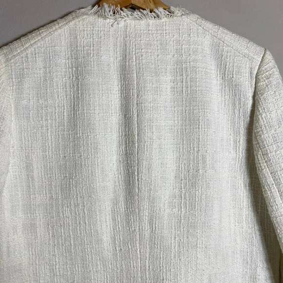 J.Crew Tweed Motorcycle Jacket with Fringe Women's 12 White Gold Career Preppy - Picture 12 of 16